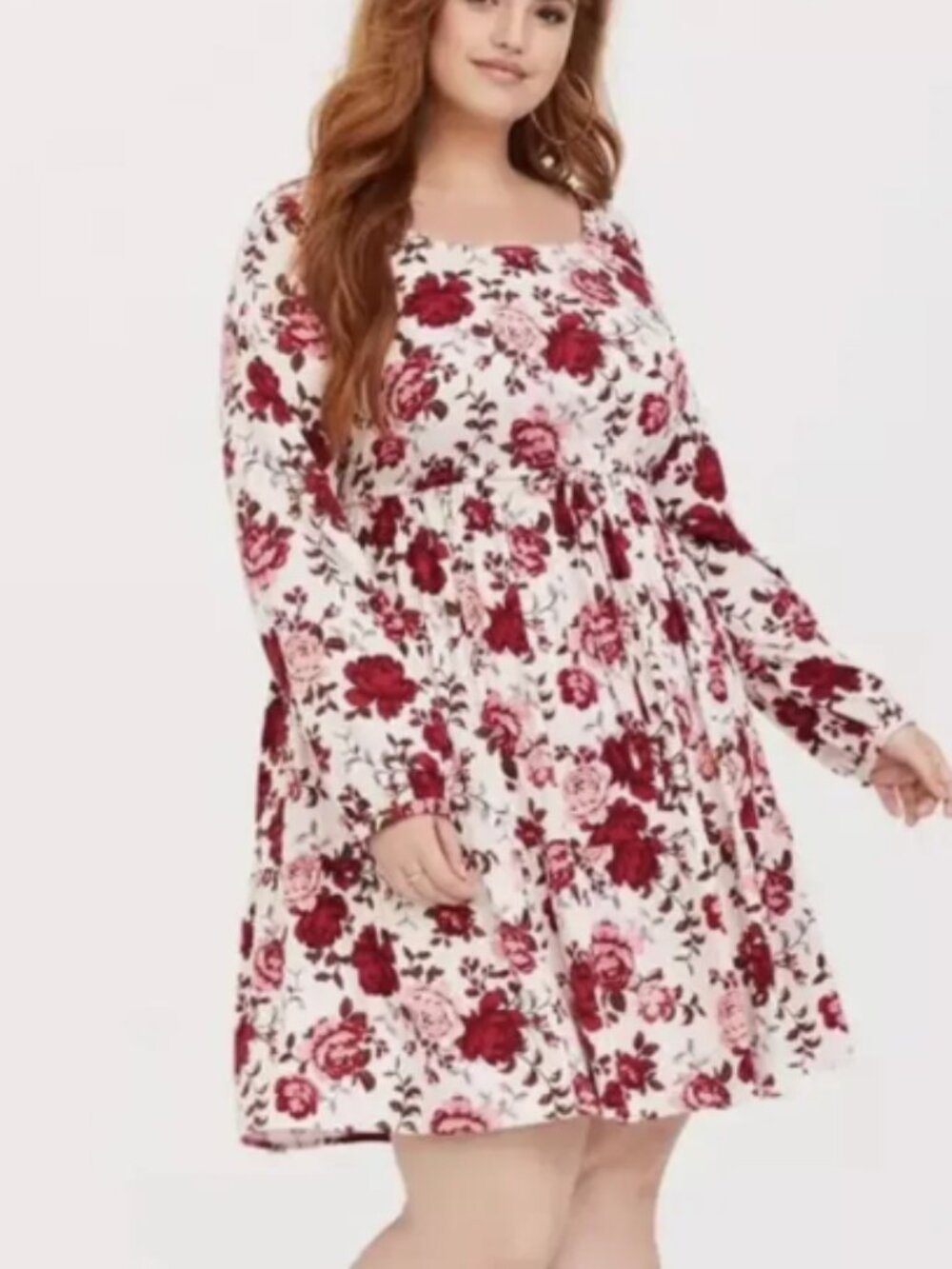 Torrid Dress 4x Red Pink Ivory Babydoll Dress Cottagecore Romantic Fairy Floral